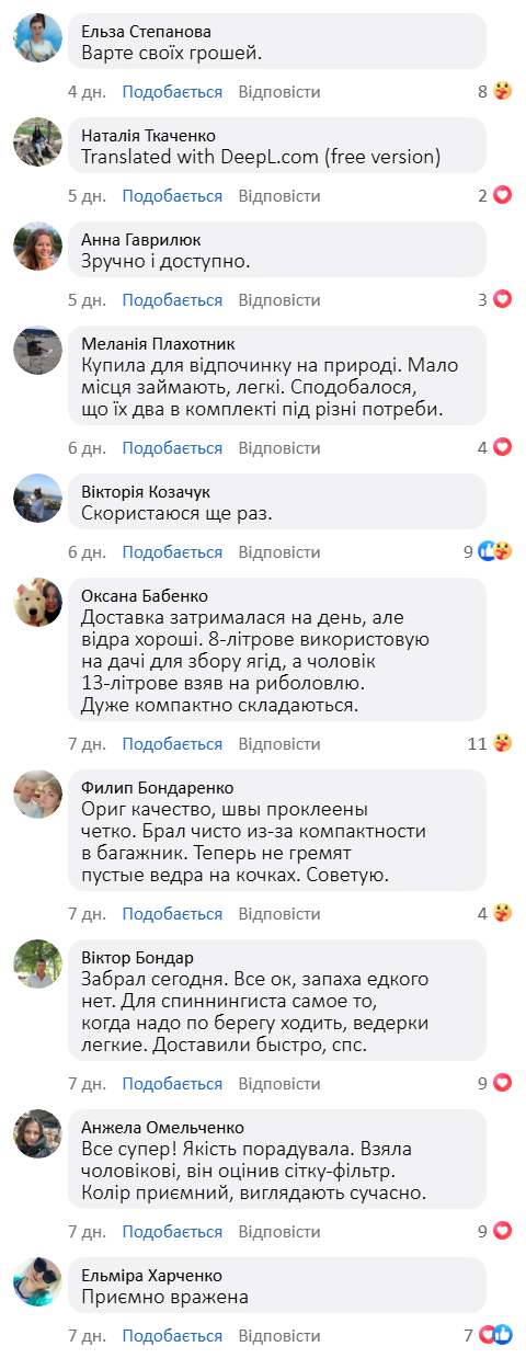 Коментарі покупців про комплект відер